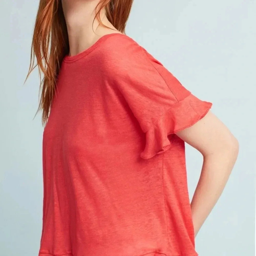 Anthropologie eri Ali ruffled cross back top mp red medium petite tee shirt